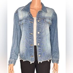 Love Tree Distressed Blue Jean Jacket Tiger Graphic Small